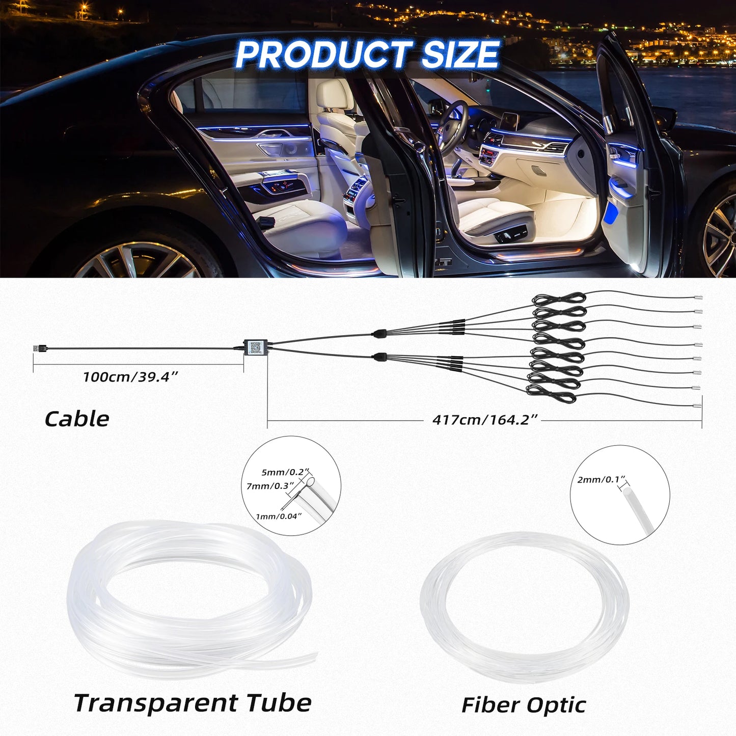 5/6/8 In 1 Car Interior Decorative Lamp Strips RGB LED Car Interior strip