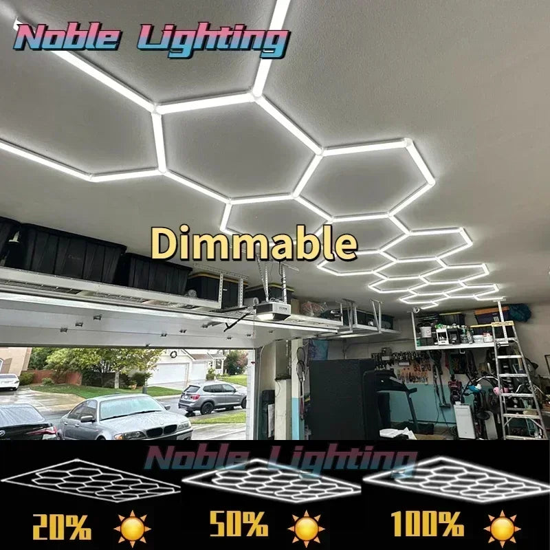 Garage Lamp Dimmable Honeycomb LED Car Detailing Ceiling Light Hexagon Garage Light for Showroom
