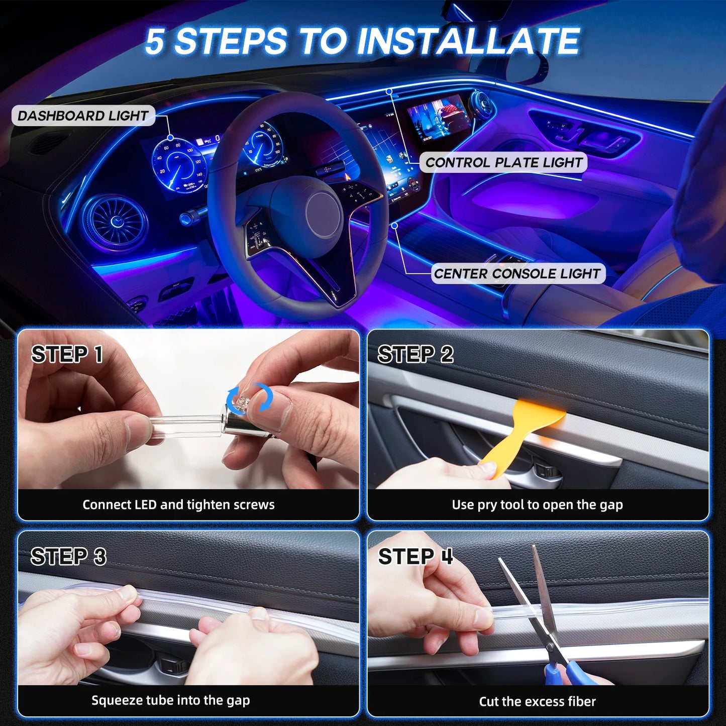 5/6/8 In 1 Car Interior Decorative Lamp Strips RGB LED Car Interior strip