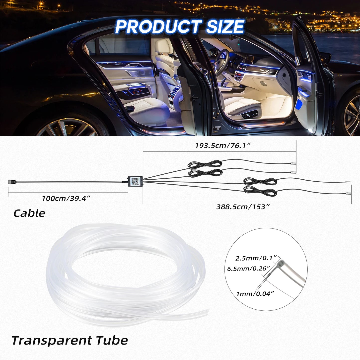 5/6/8 In 1 Car Interior Decorative Lamp Strips RGB LED Car Interior strip