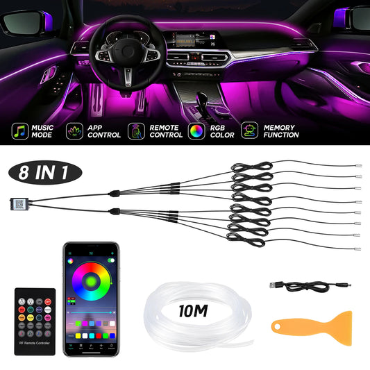 5/6/8 In 1 Car Interior Decorative Lamp Strips RGB LED Car Interior strip