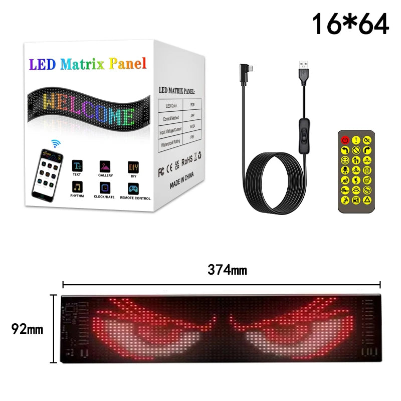 Bluetooth LED Matrix Pixel Panel Display Screen Flexible RGB Car Pattern Text Animation