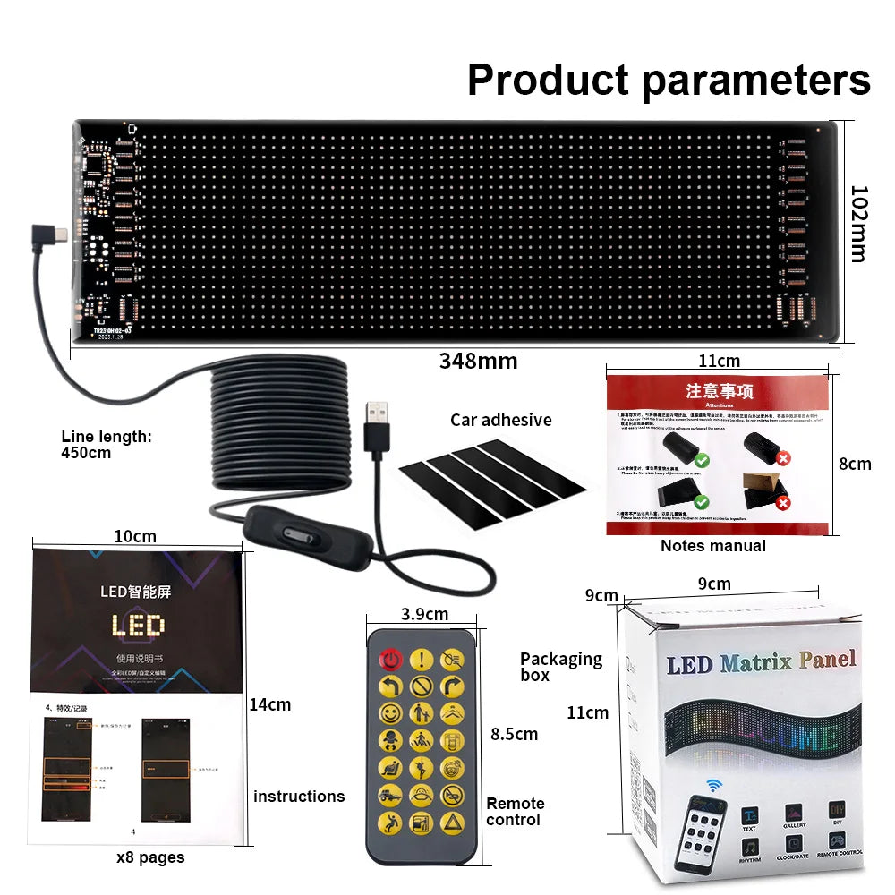 LED Matrix Pixel Panel Bluetooth App Control Flexible USB 5V RGB Pattern Animation Display