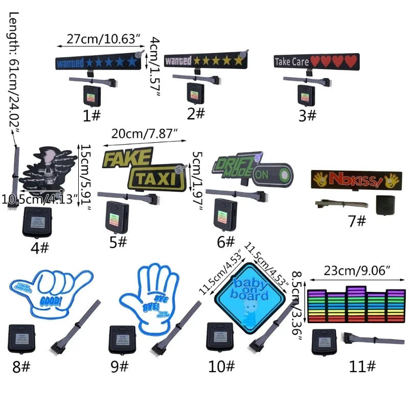 LED Reflective Luminous Stickers Fit For Car Rear Window Decals FAKE-TAXI, DRIFT MODEL, BABY-ON BOARD and more