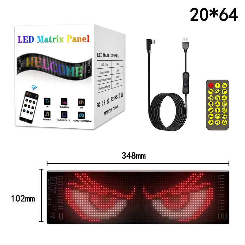 Bluetooth LED Matrix Pixel Panel Display Screen Flexible RGB Car Pattern Text Animation