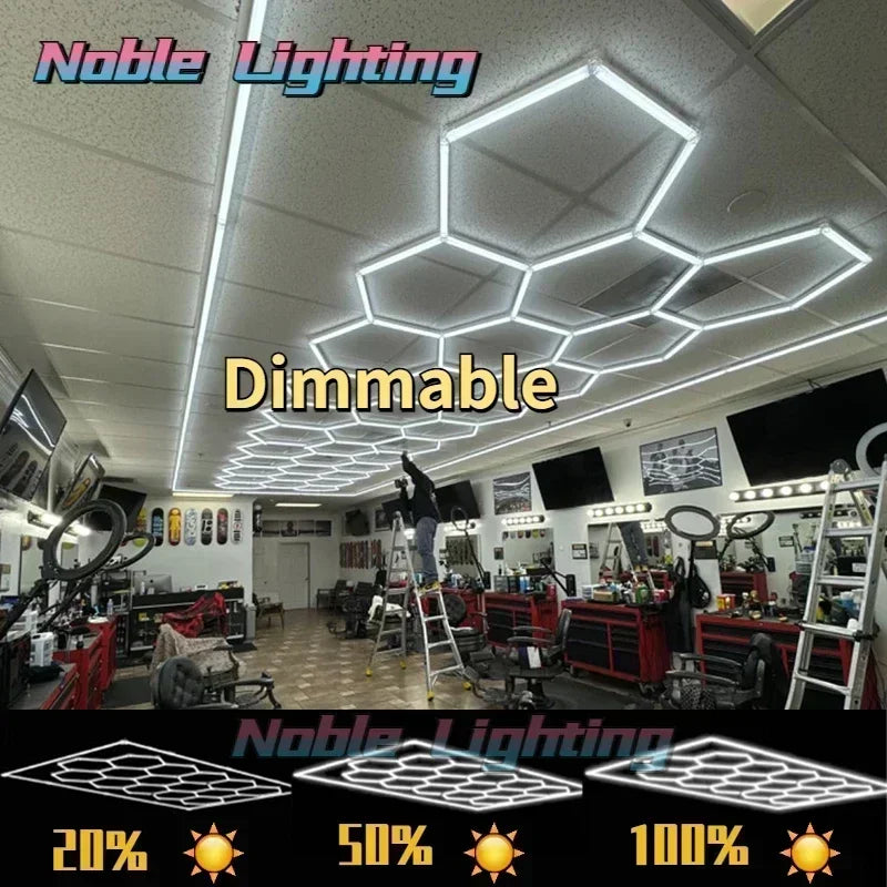 Garage Lamp Dimmable Honeycomb LED Car Detailing Ceiling Light Hexagon Garage Light for Showroom