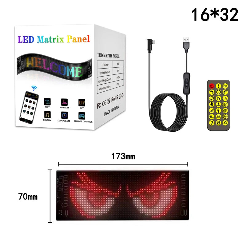 Bluetooth LED Matrix Pixel Panel Display Screen Flexible RGB Car Pattern Text Animation